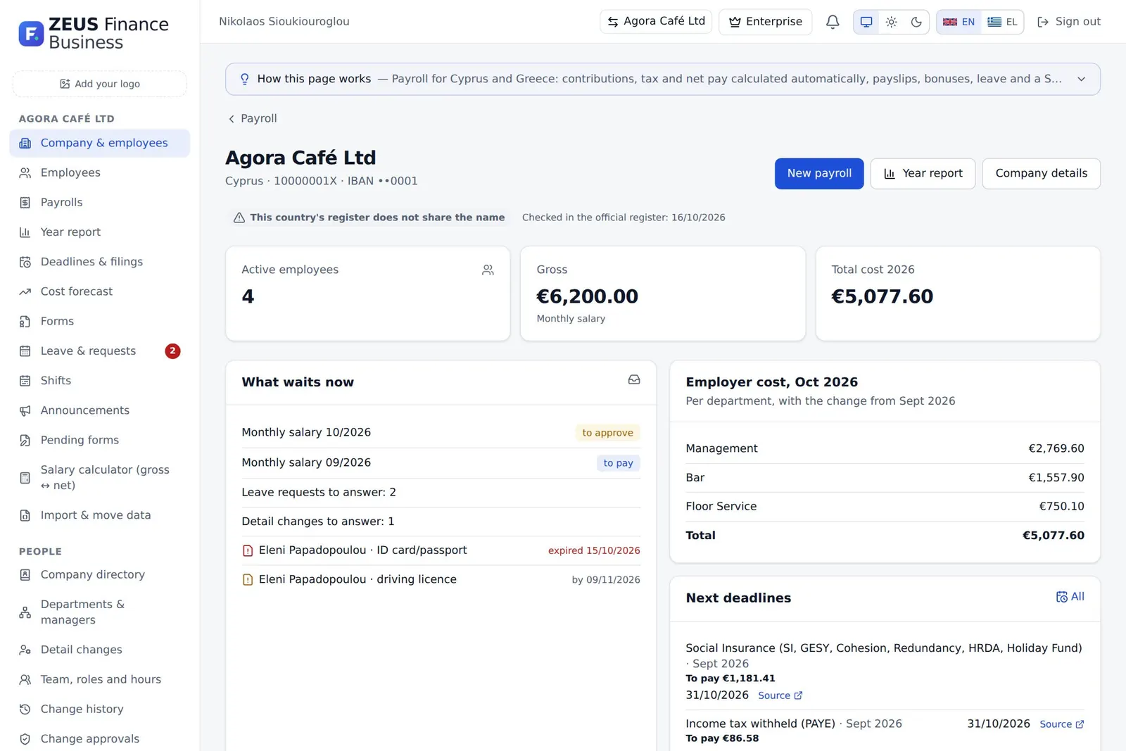 ZEUS Finance: A company's home: employees, the month's cost and what waits